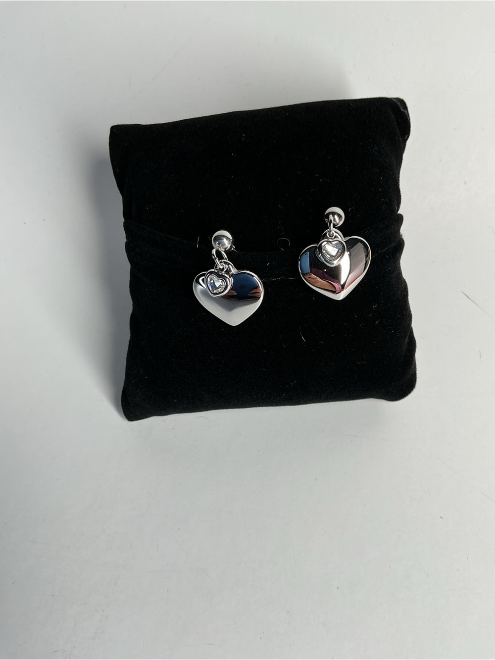 Polished Silver Heart Drop Earrings - Women Jewelry